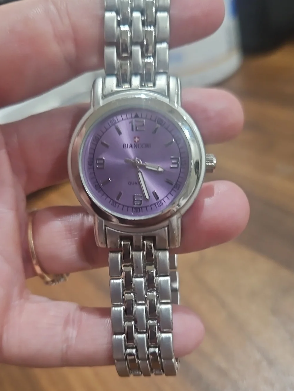 Bianchi Women's Silver Stainless Steel Bracelet Watch with Purple Dial Works gr8